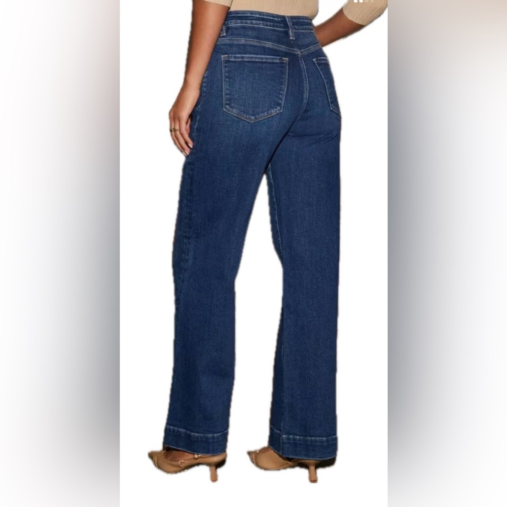 Vibes Collection Women's Blue Medium Wash High Rise Wide-Leg Stretch Jeans. - Picture 3 of 12